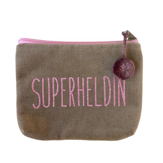 Frau Heidelberg Kosmetiktasche S taupe SUPERHELDIN rosa