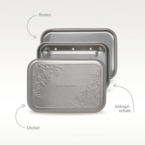 puremetics Seifenbox mit Abtropfeinsatz 'Matt-Silber Floral'