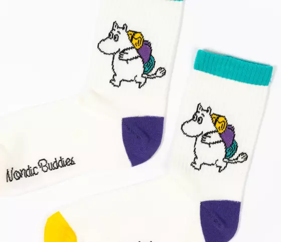 Nordic Buddies Socken MOOMIN Retro Mumin geht campen Moomin29A - weiß-petrol-lila