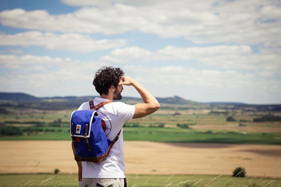 Ykra Matra Blue Leather Strap and Bottom Backpack 14L