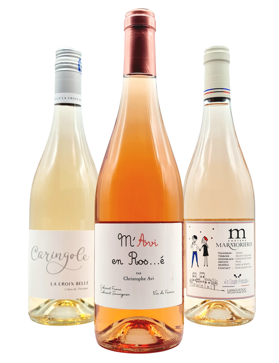 Französisches Rosé Probierpaket mit Château de Marmorières Le Couple Français Rosé, Christophe Avi L'AVI en Rosé und Domaine la Croix Belle Caringole Rose