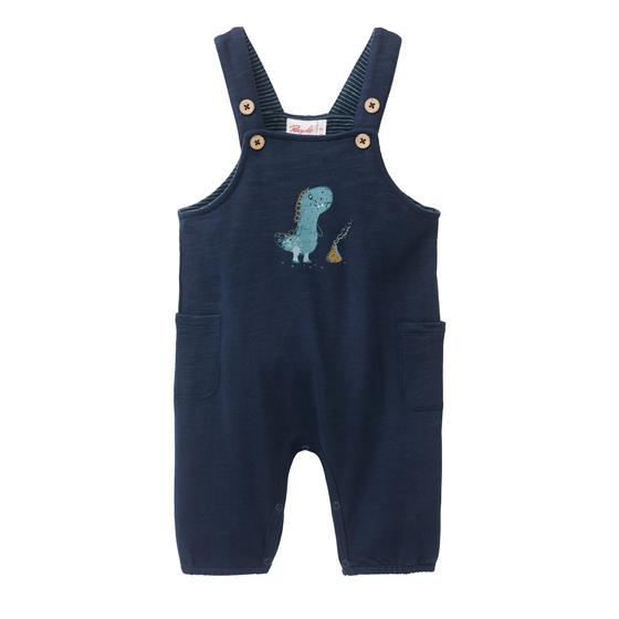 People wear Organic Sweat Latzhose Dinosaurier Dunkelblau