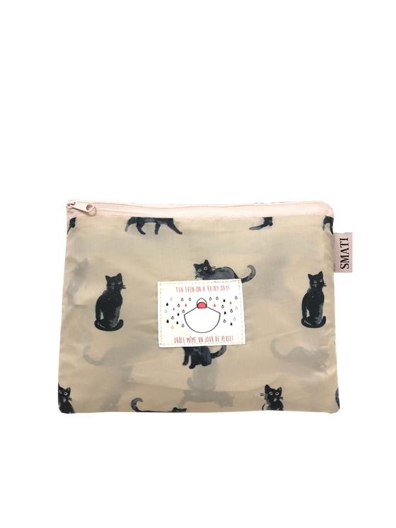 SMATI Regenponcho - beige mit schwarzem Katzenmuster