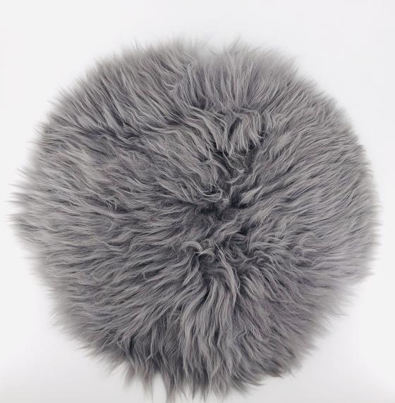 Sitzkissen Lammfell, rund, grau