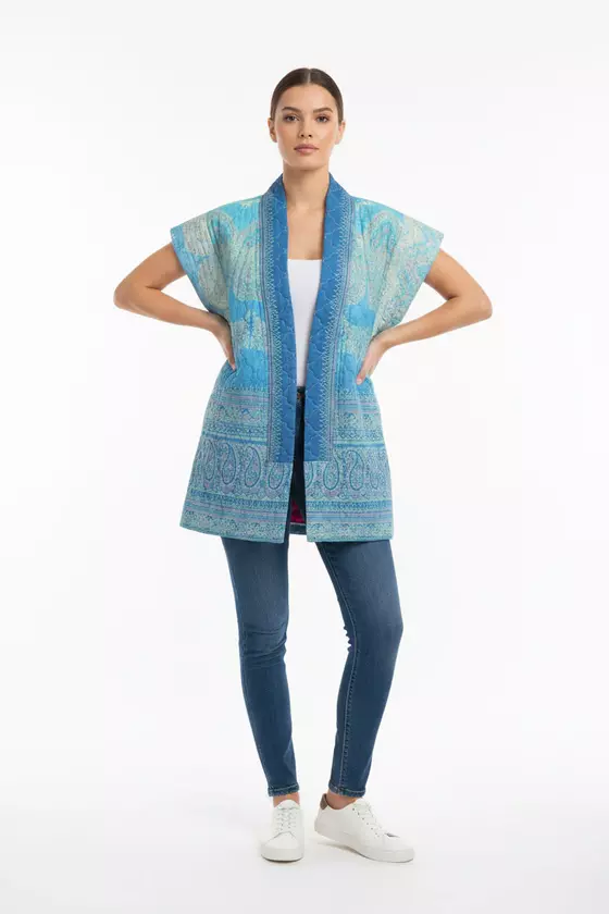 goldmarie Paisley Stepp Weste MOINGIORNO - Vintage-Stoff Recycelt - upcycling Unikat - blau