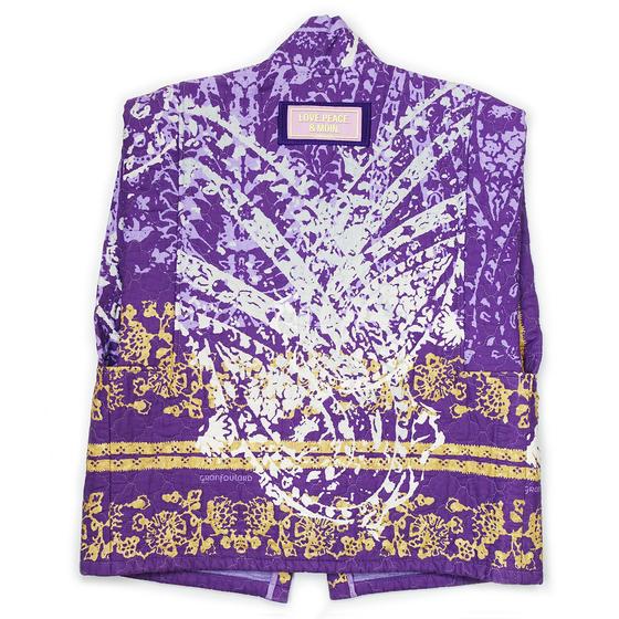 goldmarie Lilac Stepp Weste LOVE PEACE MOIN - Nr. 3 - Vintage-Stoff Recycelt - upcycling Einzelstück - lavendel-goldgelb