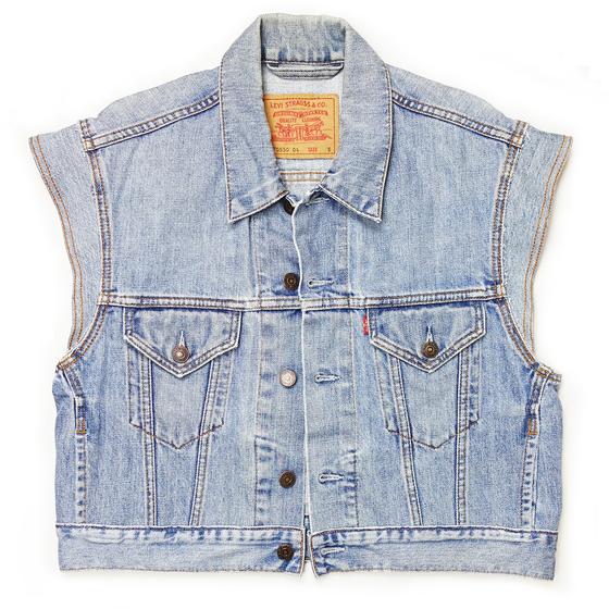 goldmarie Jeansweste LOVE PEACE MOIN - NR 06426 - Recycelt aus einer Jeansjacke - denim washed