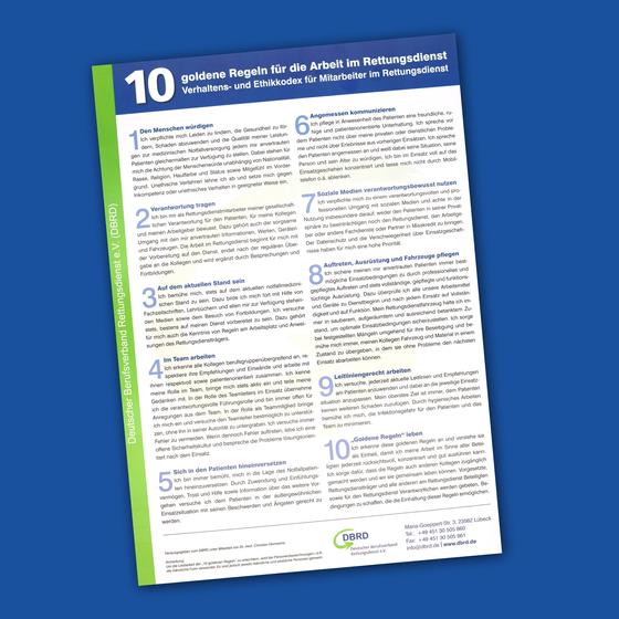 DIN A3-Poster  "10 goldene Regeln für die Arbeit im Rettungsdienst“