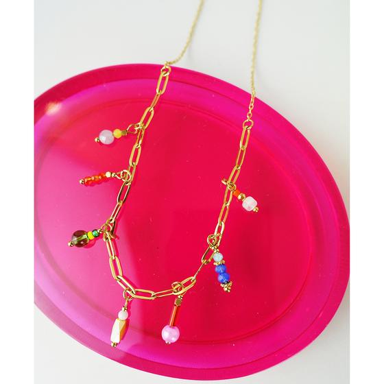 goldmarie Kette BUNTE PERLEN - Stahl vergoldet 