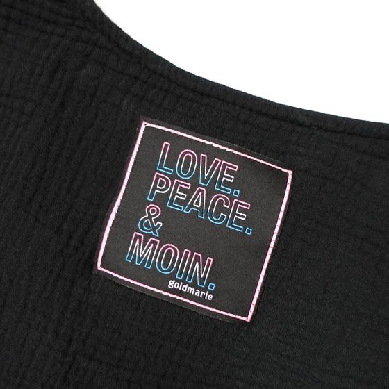 goldmarie Musselini Top LOVE PEACE MOIN Neonschrift Look - schwarz