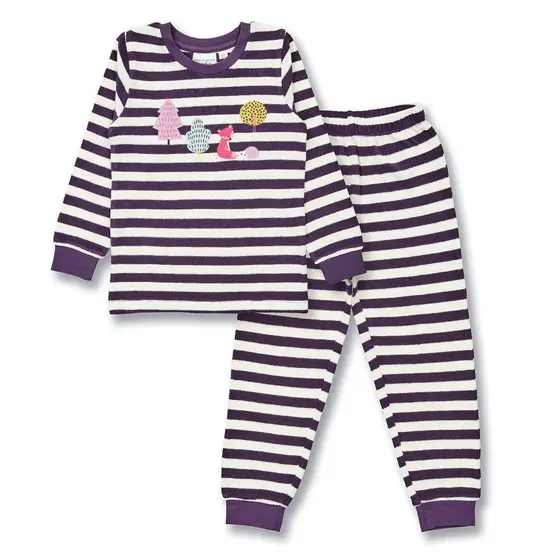 Sense Organics Pyjama Frottee Long John Pflaume Weiß Geringelt