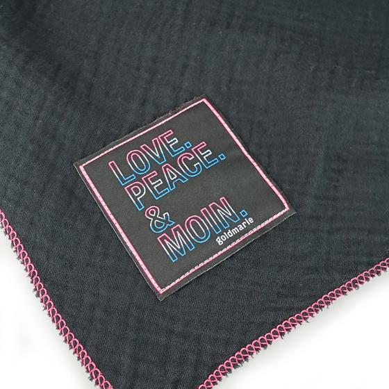 goldmarie Tuch LOVE PEACE MOIN - Neon Look Label - Baumwolle - schwarz