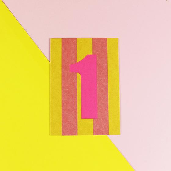 ava&yves Postkarte - Zahl 1 Pink Gelb