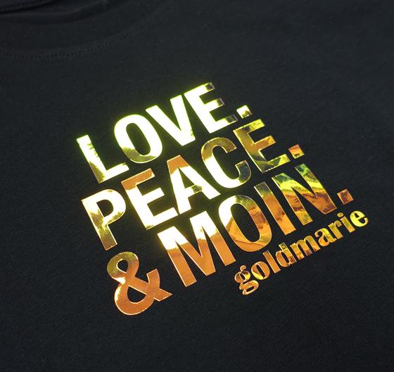 goldmarie LOVE PEACE MOIN Kinder T-Shirt Susi - schwarz - holographic mit Glanz 
