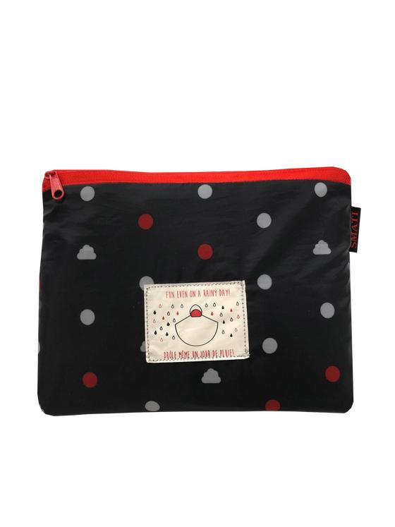 SMATI Regenponcho - schwarz mit Wolkenpunkten in rot und weiß 