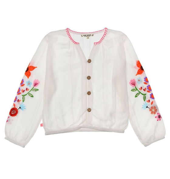 Schlupfbluse "Blumenbordüre", offwhite