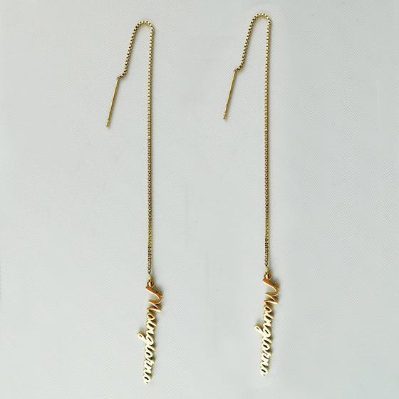 goldmarie MOINGIORNO Schriftzug Ohrringe - Stahl vergoldet - 3cm 