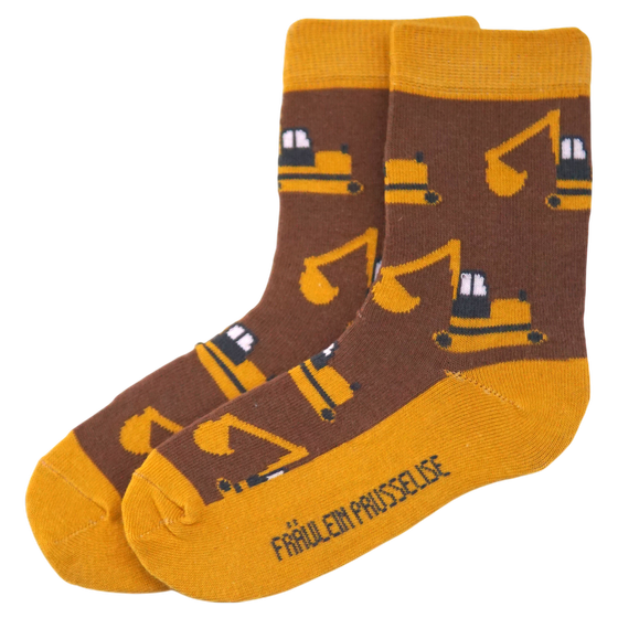 Fräulein Prusselise Bio Kindersocken Bagger Braun