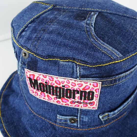 goldmarie Bucket Hat Hut MOINGIORNO - JEANS Recycelt - denim dunkelblau - reversible LOVE PEACE MOIN