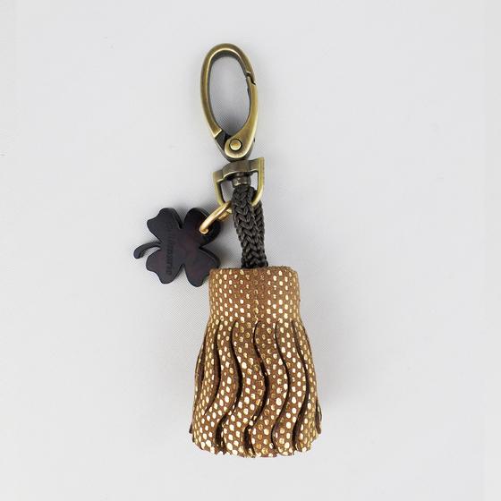 goldmarie Schlüsselanhänger Leder-Bommel mit Kleeblatt braun-gold
