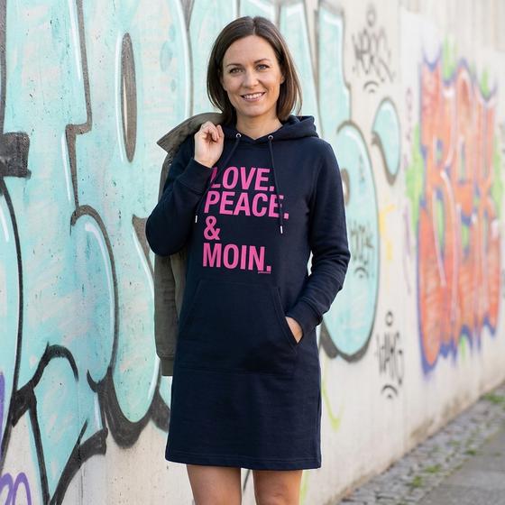 goldmarie Hoodie Sweatkleid LOVE PEACE MOIN - schwarz-pink 