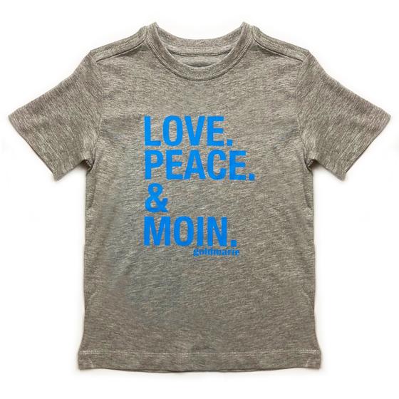 goldmarie LOVE PEACE MOIN Kinder T-Shirt Susi steingrau-melange-blau