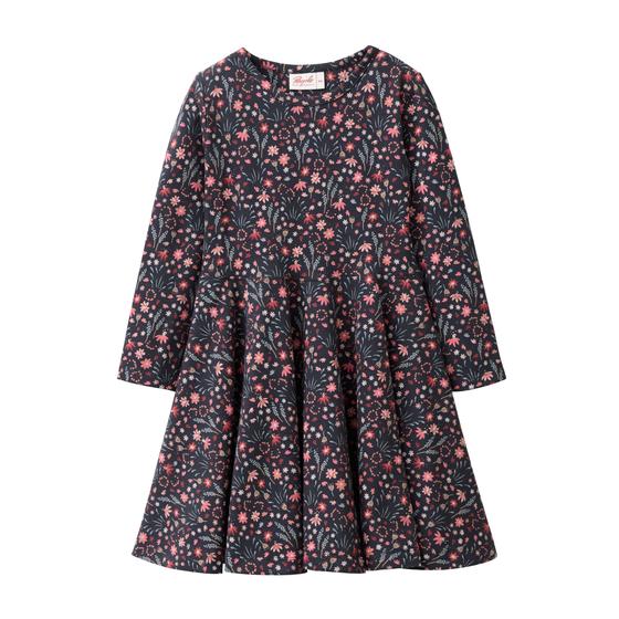 People wear Organic Langarm Kleid Mille Fleurs Dunkelblau