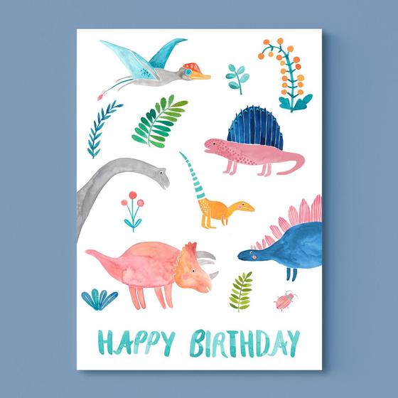 Frau Ottilie Postkarte - "Happy Birthday" mit Dinos