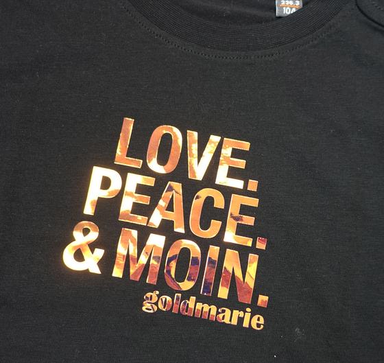 goldmarie LOVE PEACE MOIN Kinder T-Shirt Susi - schwarz - holographic mit Glanz 