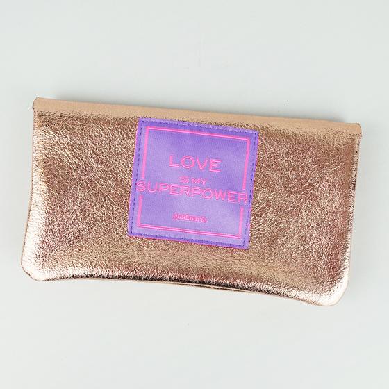 goldmarie Britt-Portemonnaie LOVE IS MY SUPERPOWER Lila Label - Leder rosegold - 15x9cm