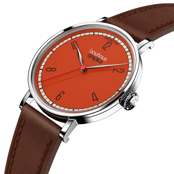 Walter Gropius Armbanduhr Dessau Orange