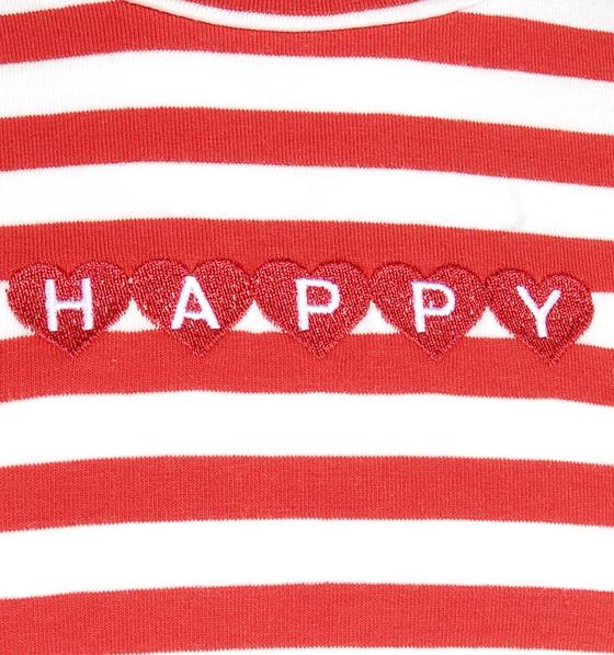 T-Shirt "Happy" mit Knoten, Ringelshirt, Baumwolle, fuchsia