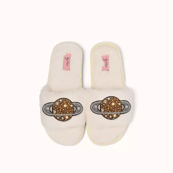 By Vivi. Brosche SATURN - für Slipper, Kleidung, Taschen und mehr - gold-silber