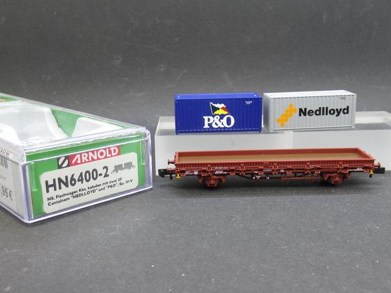 Arnold (Hornby) 6400 -02 Flachwagenmit Container beladen NS Spur N OVP