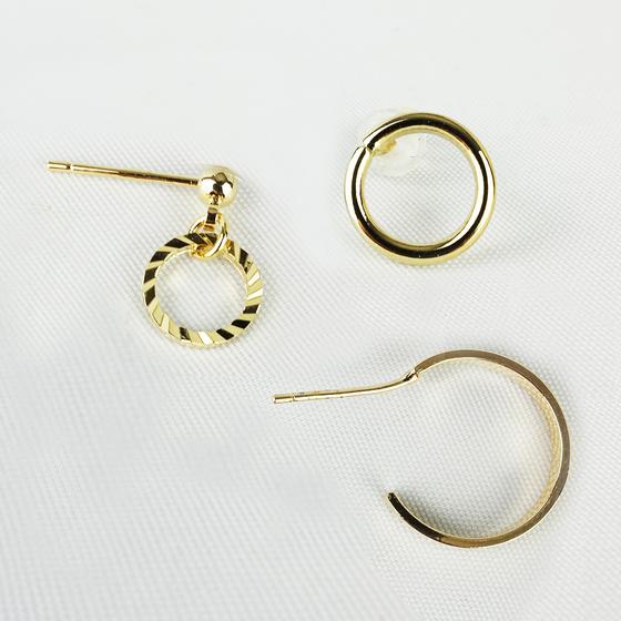 goldmarie Ohrringe 3er Set Creole + Ring Ohrstecker Stahl vergoldet