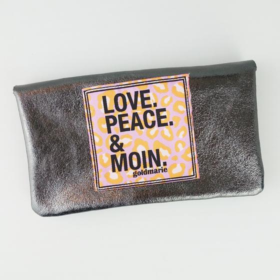 goldmarie Britt-Portemonnaie LOVE PEACE MOIN lilac Leo Label - Leder anthrazit metallic - 15x9cm