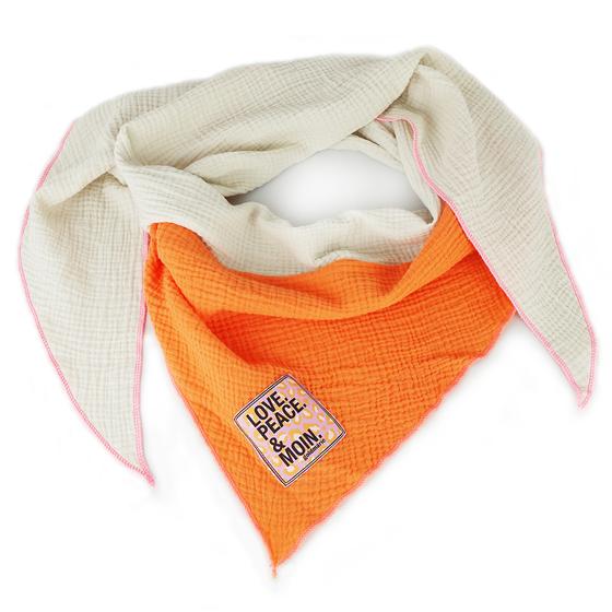 goldmarie Tuch LOVE PEACE MOIN - zweifarbig - Baumwolle - creme-orange 