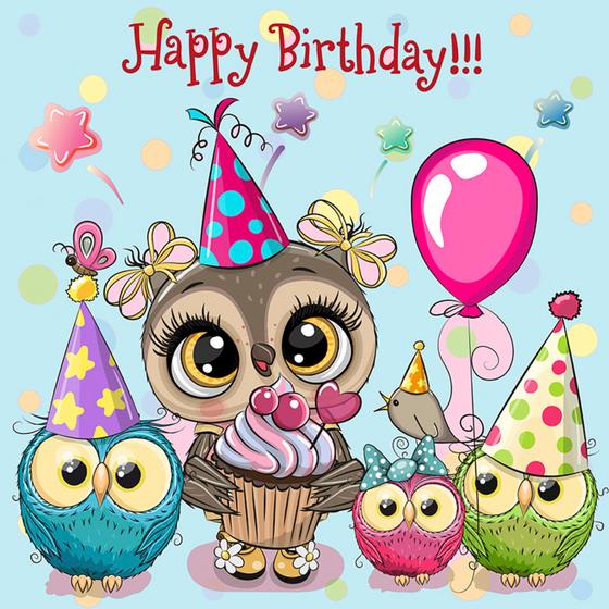 Serviette | Papier-/ Lunchserviette Happy Birthday Owls