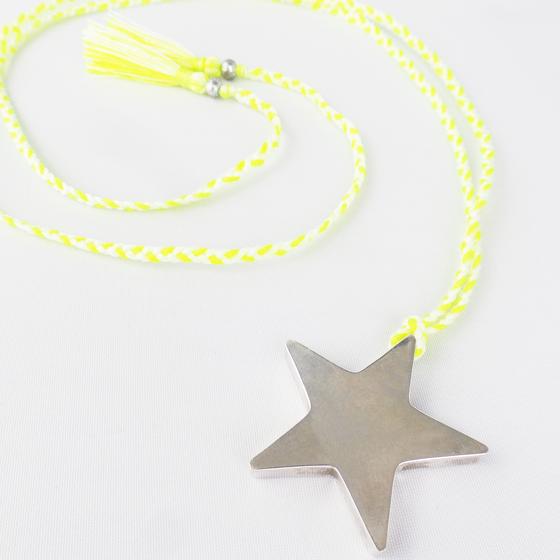 goldmarie Kette STERN FULL BABE Anhänger 925er Silber Nylon geflochten neon gelb 