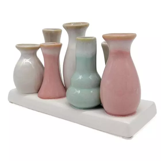 Mea-Living 7 Väschen auf Tablett aus Keramik - multicolour