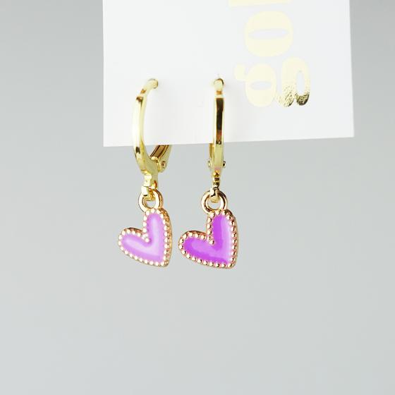 goldmarie Ohrringe Mini HerzL Anhänger - Stahl vergoldet - lila 