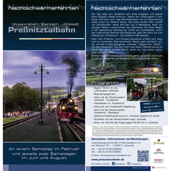 Gutschein Nachtschwärmerfahrt auf der Preßnitztalbahn am 21. Februar 2026