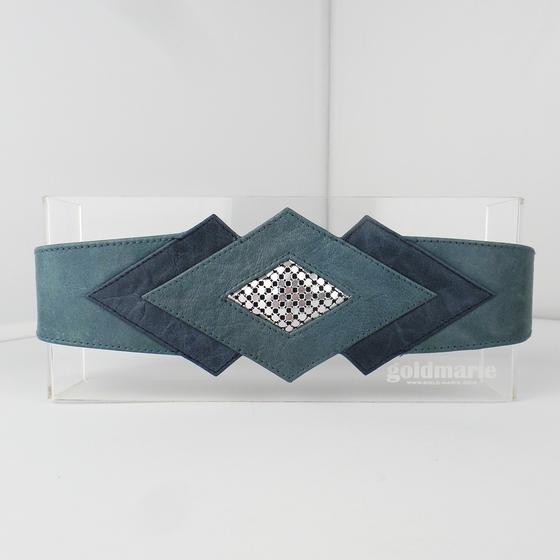 goldmarie Taillengürtel BLING Leder Salmimuster vintage-blau 