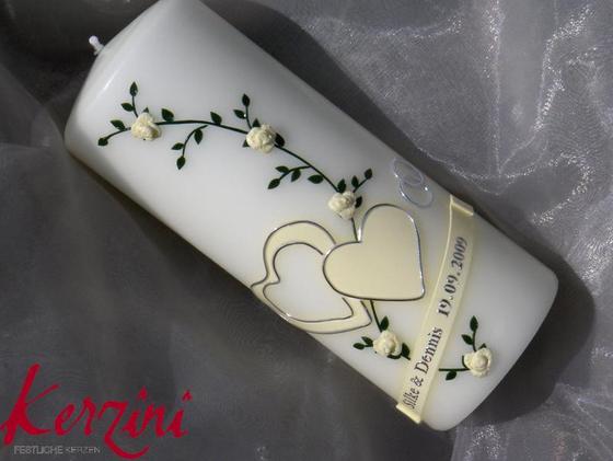 Hochzeitskerze creme/silber m. Rosenranke,