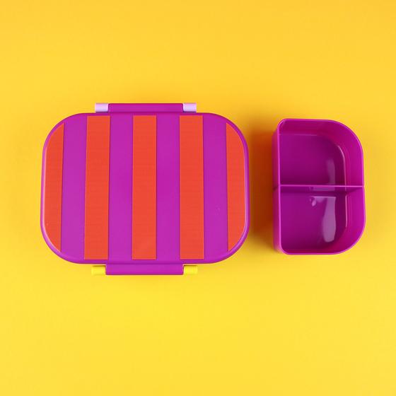 ava&yves Brotdose Lunchbox Stripes Violett Rot-Flieder