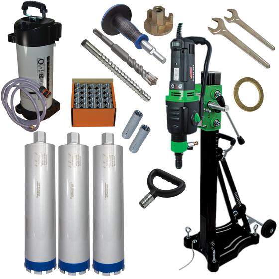 Eibenstock Kernbohreinheit <br> DBE 352 inklusive <br> 3x Diamant Bohrkronen, Wasserdruckbehälter aus Metall & M16-Befestigungsset