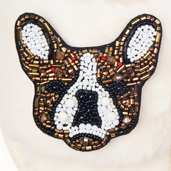 By Vivi. Brosche BULLDOGGE - für Slipper, Kleidung, Taschen und mehr - gold-silber