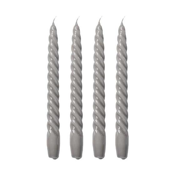Kerze | 4er Set Spitzkerze Swirl - Grau