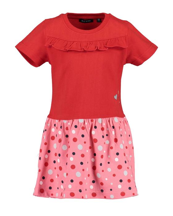 Shirtkleid mit gepunktetem Rock