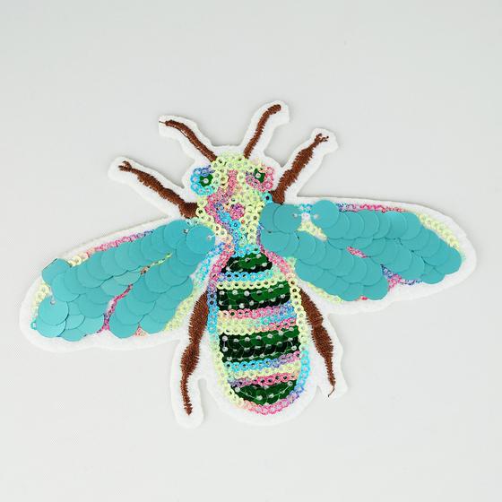 goldmarie Pailletten Patches BIENE - hellblau-bunt - 9x13cm